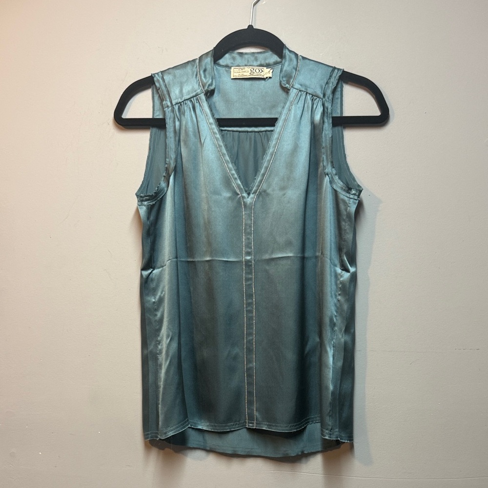 GO BY GO SILK Sleeveless Satin Blouse in Teal